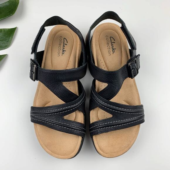 Clarks Brynn Step Sandals Black Leather Adjustable Comfort Women's 8 - Picture 2 of 10